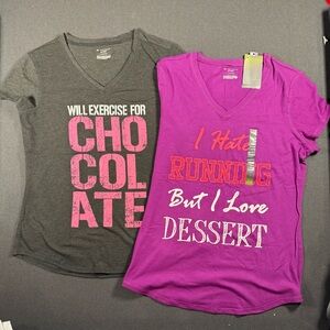 Tek Gear Graphic V-Neck T-Shirts Set of 2 | Gray & Pink - Womens Large